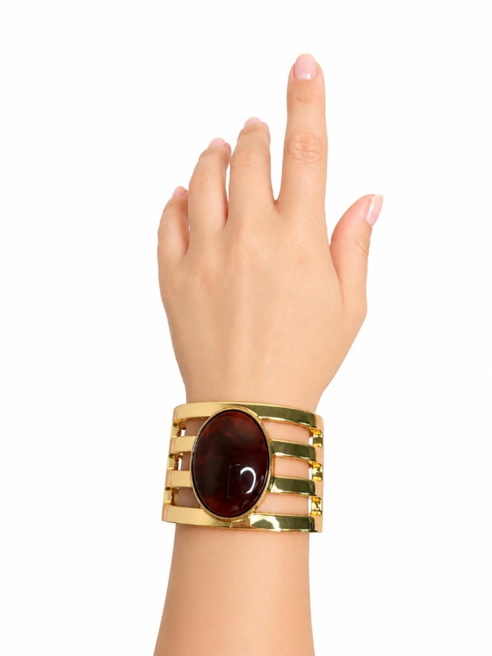 Gold Tone Statement Cuff Bracelet Wide Open Bangle Oval Chunky Minimalist Gift
